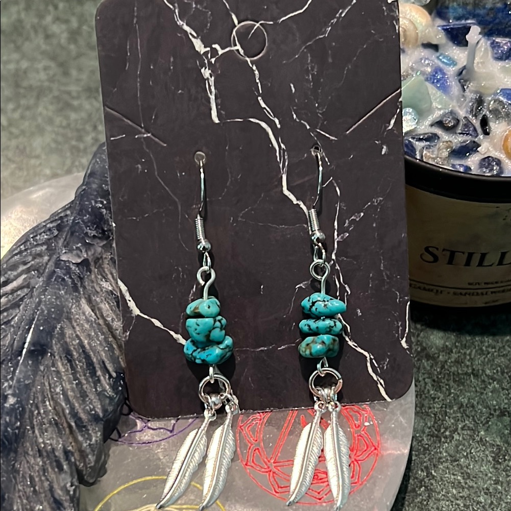Artisan Made Genuine Turquoise & Sterling Silver Earrings